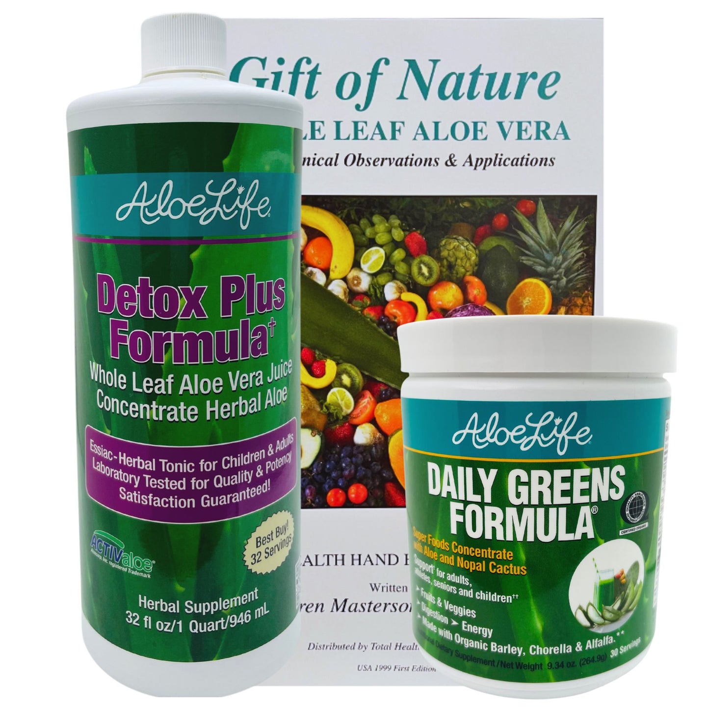 Healthy Detox Health Unlimited Bundle 15% DISCOUNT Advanced Detox Plus Formula Quart & Daily Greens Formula Powder 9.34OZ *Plus Free Gift of Nature Book Included with Purchase.