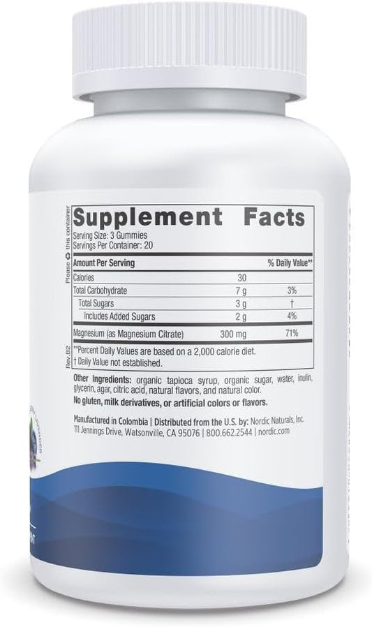 Nordic Naturals Magnesium 60 Gummies - 300 mg per 3 delicious blueberry lavender gummies