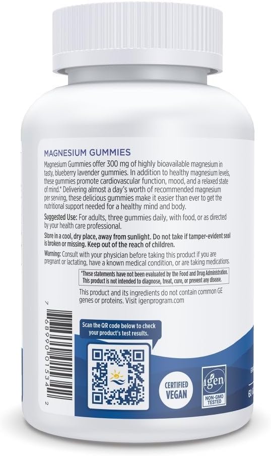 Nordic Naturals Magnesium 60 Gummies - 300 mg per 3 delicious blueberry lavender gummies