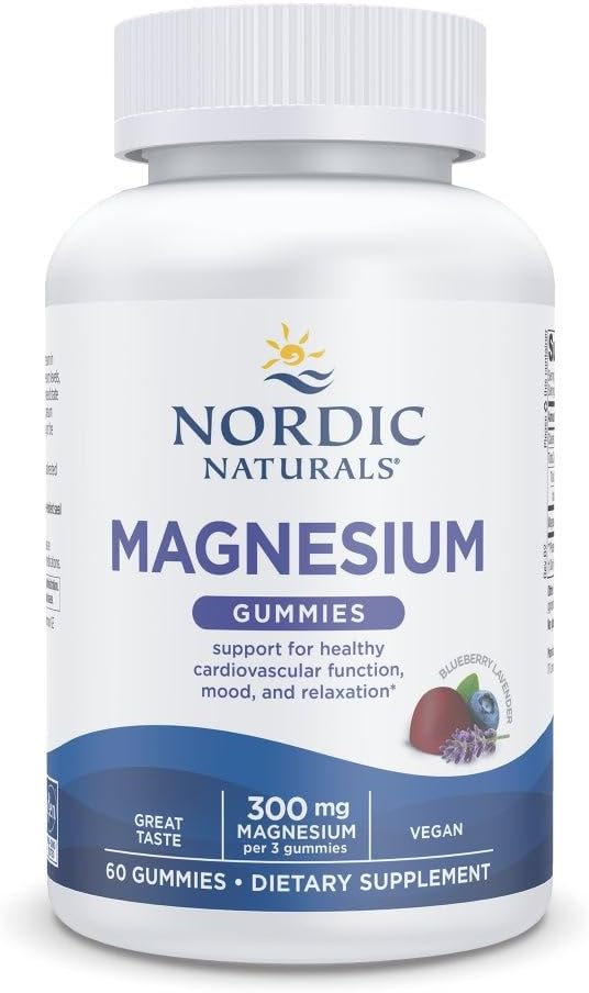 Nordic Naturals Magnesium 60 Gummies - 300 mg per 3 delicious blueberry lavender gummies