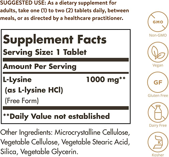 Solgar L-Lysine 1000 MG 100 Tablets