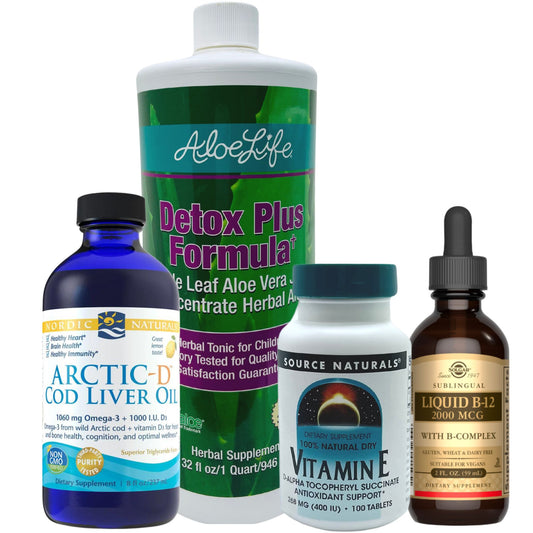 Brain & Body Wellness Bundle 15% Discount Detox Plus Formula, Artic D Cod Liver Oil, Vitamin E, Vitamin B-12