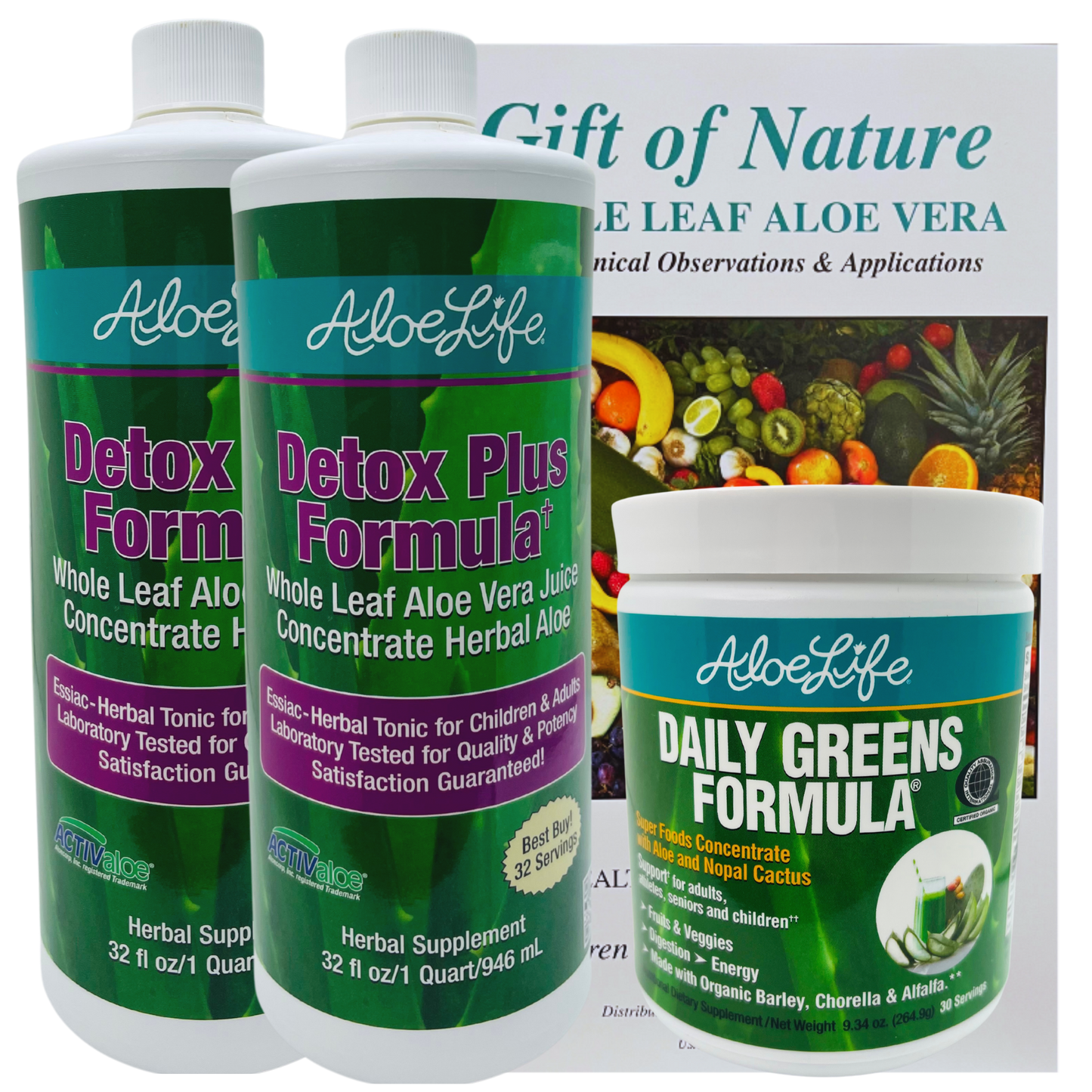 Limited Time Special - Health Unlimited Detox Bundle  Advanced Detox Plus Formula 2 Quarts & Daily Greens Formula Powder 9.34OZ  *Plus Free Gift of Nature Book Included with Purchase.