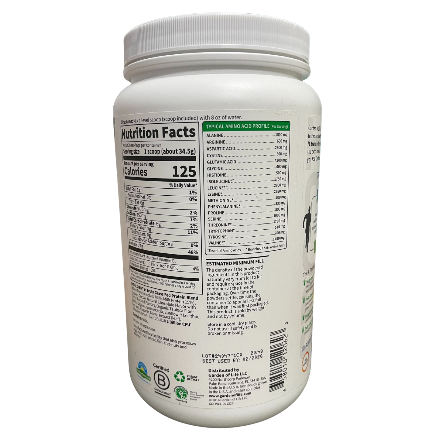 Garden of Life Sport Certified Grass Fed Whey Protein Powder Chocolate