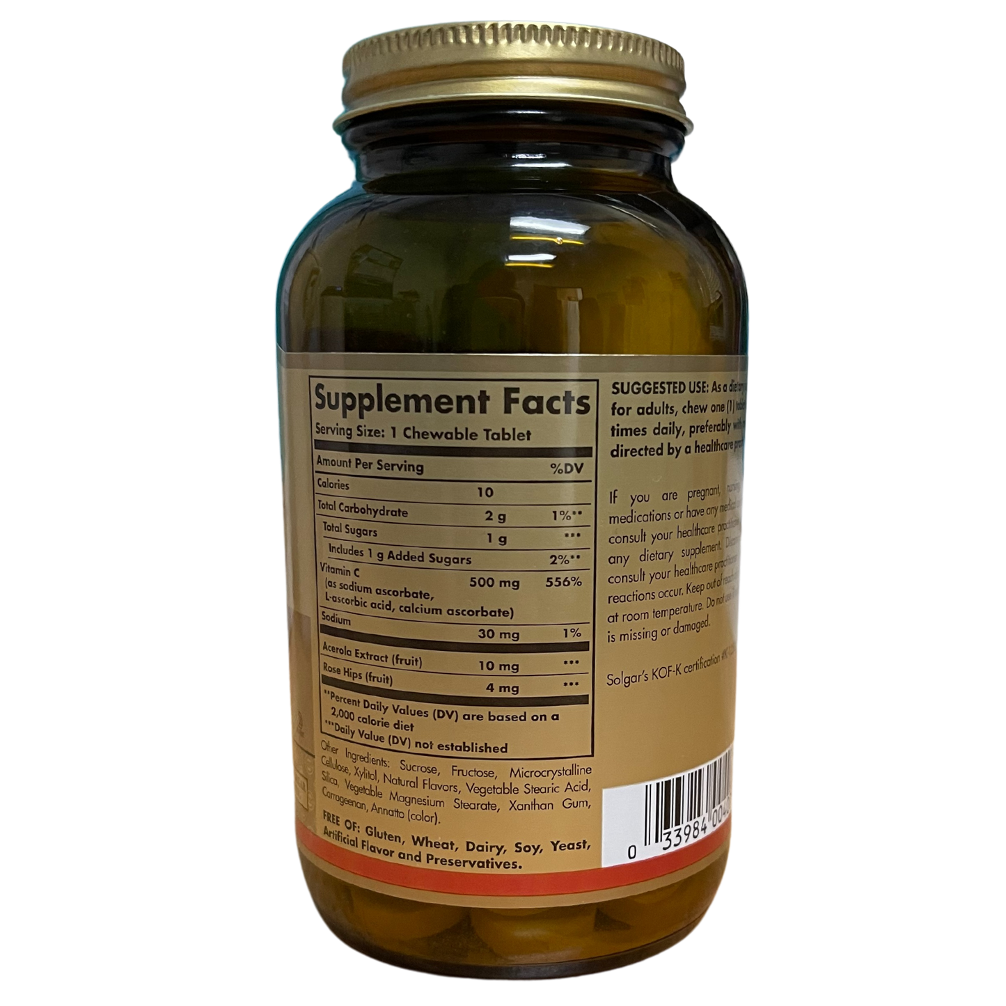 Solgar Chewable Vitamin C 500 MG Natural Orange Flavor 90 Chewable Tablets
