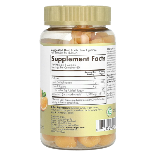 Solgar Vitamin C Gummies for Adults 1,000mg Ultra Potency Vitamin C Immune System Support- Tasty Tart Orange Flavor, Vegan & Gluten-Free Gummy,